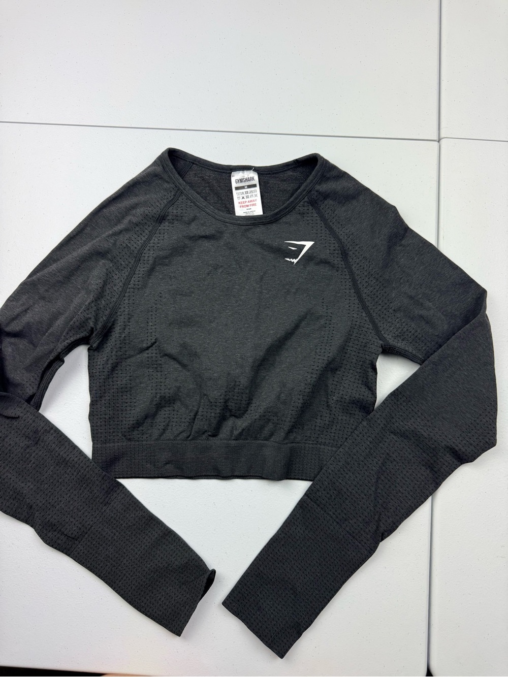Gymshark Black Long-Sleeve Cropped Seamless Workout Top